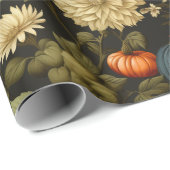 Classic Oogst  Pompoen & Zwarte Bloemen Cadeaupapier (Rol Hoek)