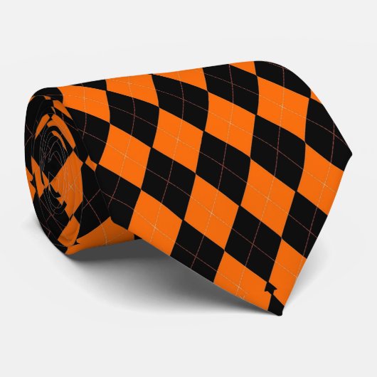 Classic Orange and Black Halloween Argyle Stropdas (Opgerold)