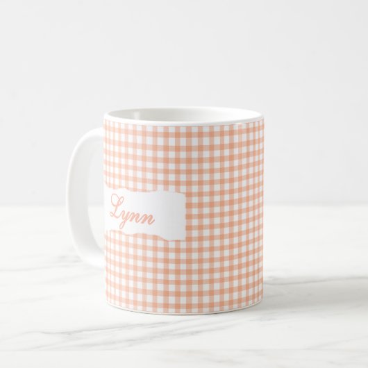 Classic Orange Gingham Personalized Name  Koffiemok (Voorkant links)