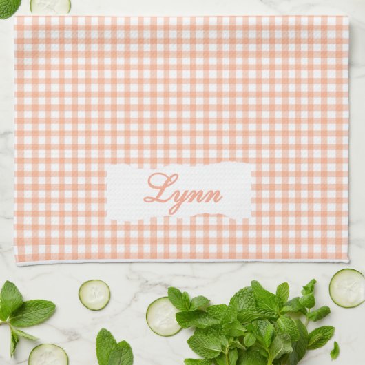 Classic Orange & White Gingham | Personalized Name Theedoek (Gevouwen)