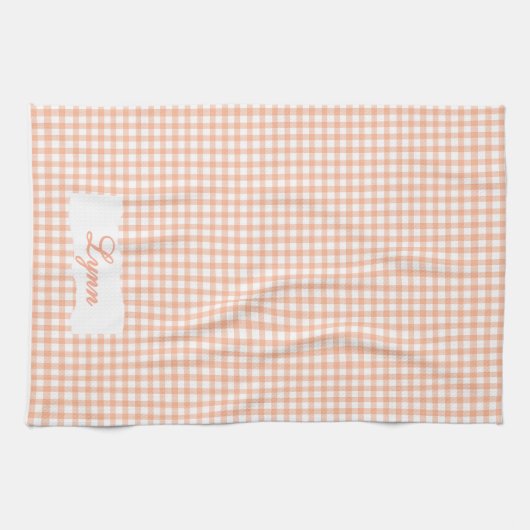 Classic Orange & White Gingham | Personalized Name Theedoek (Horizontaal)