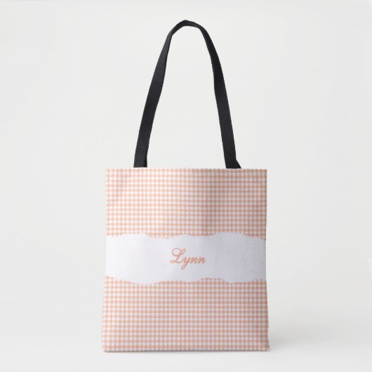 Classic Orange & White Gingham | Personalized Name Tote Bag (Voorkant)