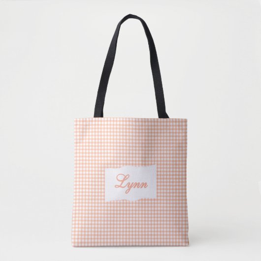 Classic Orange & White Gingham | Personalized Name Tote Bag (Voorkant)