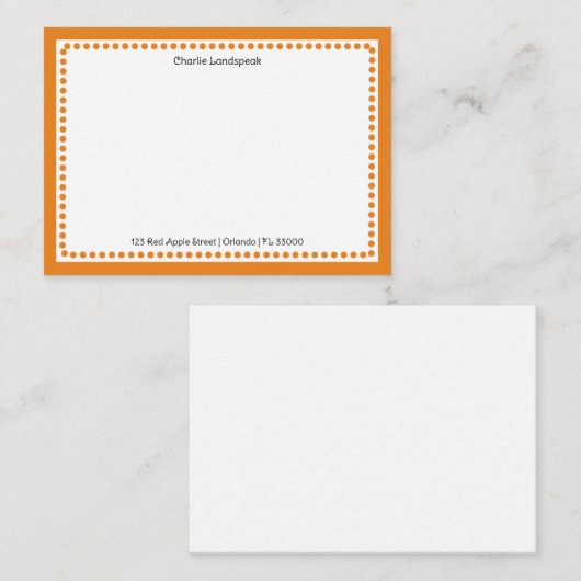 Classic Oranje rand & Stippen monogram Notitiekaartje (Voorkant / Achterkant)