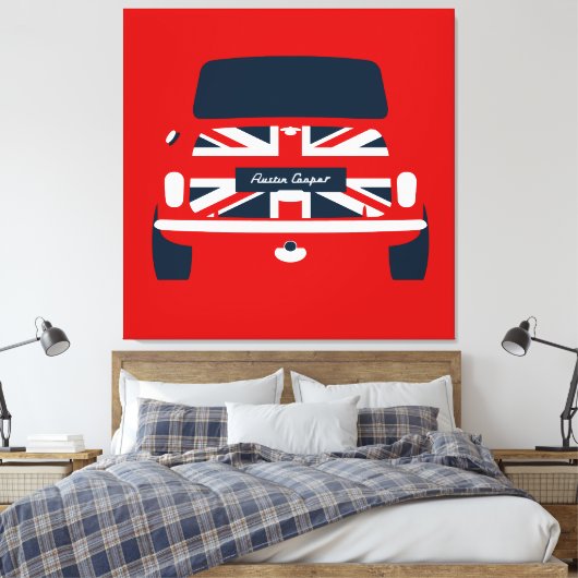 Classic originele Union Jack, Austin Mini Cooper Canvas Afdruk (Insitu (Slaapkamer))