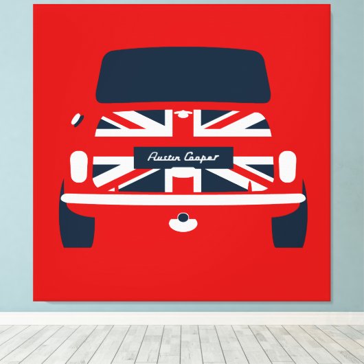 Classic originele Union Jack, Austin Mini Cooper Canvas Afdruk (Insitu (Houten vloer))