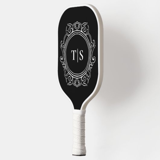Classic Ornate Circle White Monogram Initial Pickleball Paddle (Links)