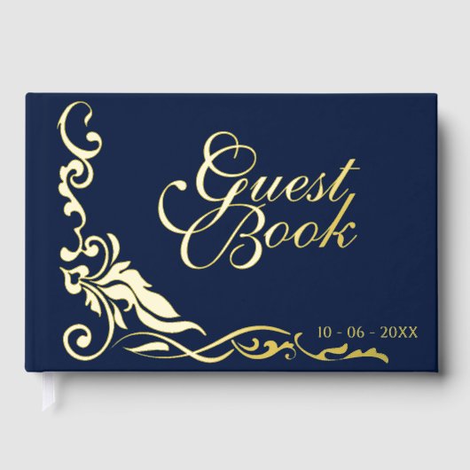 Classic Paar Initialen Floral Filigrain Gold Gastenboek (Voorkant)