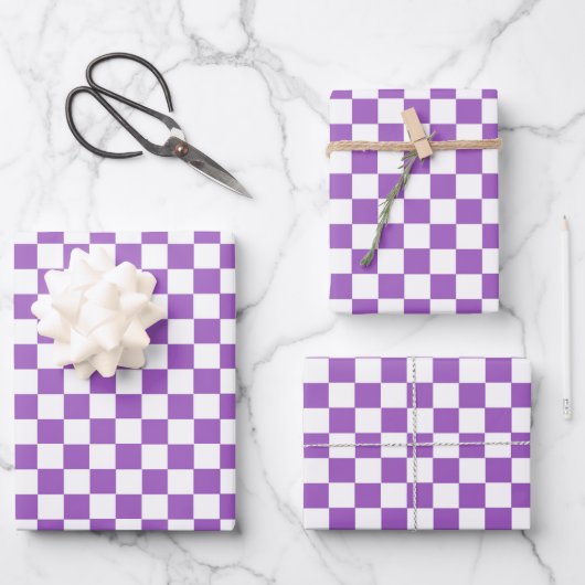 Classic Paars en White Checkered Pattern Inpakpapier Vel (Voorkant)