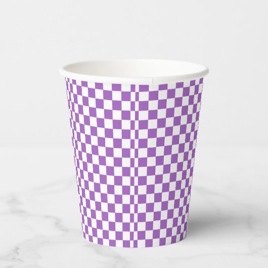 Classic Paars en White Checkered Pattern Papieren Bekers (Rechts)