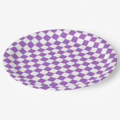 Classic Paars en White Checkered Pattern Papieren Bordje (Gekanteld)