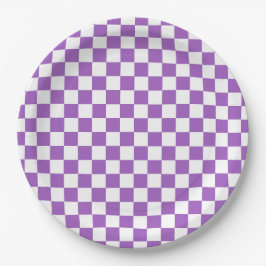 Classic Paars en White Checkered Pattern Papieren Bordje