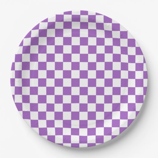 Classic Paars en White Checkered Pattern Papieren Bordje (Voorkant)