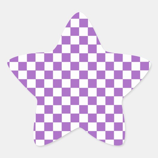 Classic Paars en White Checkered Pattern Ster Sticker (Voorkant)