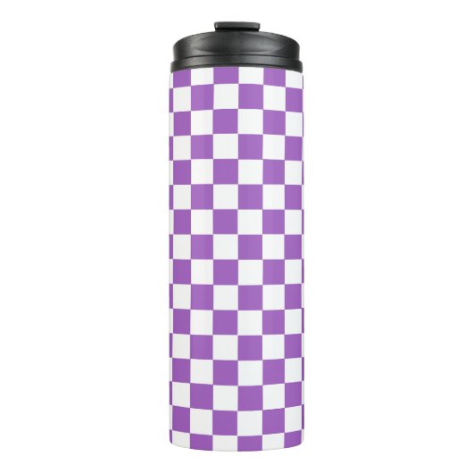 Classic Paars en White Checkered Pattern Thermosbeker (Voorkant)