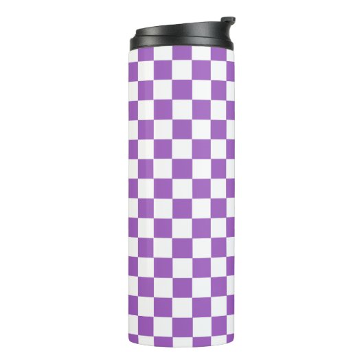 Classic Paars en White Checkered Pattern Thermosbeker (Gedraaid links)