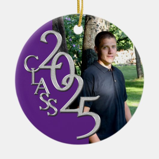 Classic Paarse 2025 Afstuderen foto Keramisch Ornament (Voorkant)