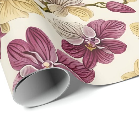 Classic Paarse Beige Orchidee Flora Cadeaupapier (Rol Hoek)