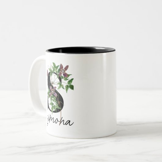 Classic Paarse Bloemen Gepersonaliseerd Grappig Tweekleurige Koffiemok (Voorkant links)