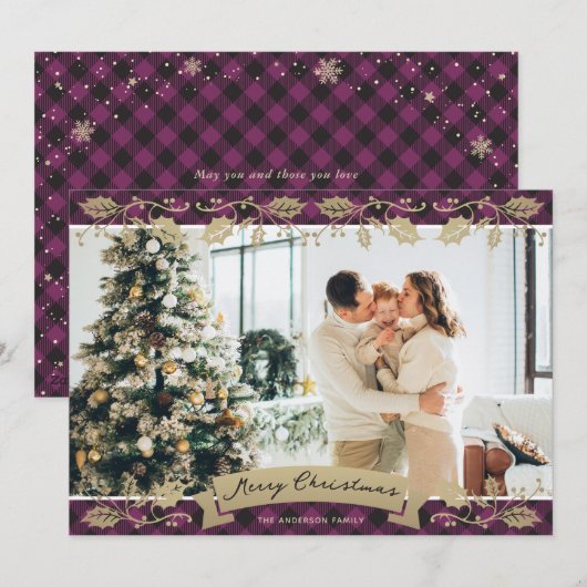 Classic Paarse Botanische Foto Vrolijk Kerstfeest Feestdagenkaart (Voorkant / Achterkant)