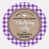 Classic Paarse Gingham Canning Jar Label (Voorkant)