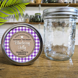 Classic Paarse Gingham Canning Jar Label