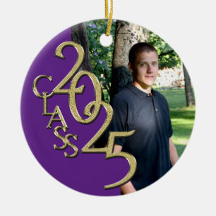 Classic Paarse Goud 2025 Afstuderen Foto Keramisch Ornament