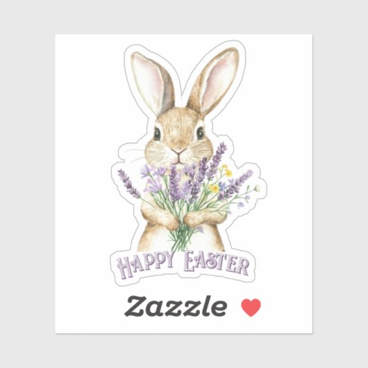 Classic Paarse Happy Easter Bunny Sticker (Vel)