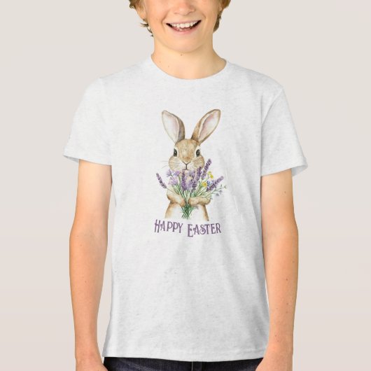 Classic Paarse Happy Easter Bunny Tri-Blend Shirt (Voorkant)