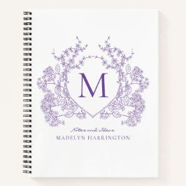 Classic Paarse Violet Bloemkam Monogram Notitieboek