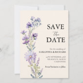 Classic Paarse Wildflower bruiloft Save the Date Kaart (Voorkant)