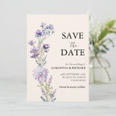 Classic Paarse Wildflower bruiloft Save the Date Kaart (Staand voorkant)