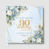 Classic Pale Blue Gold 90th Birthday Party Sign In Gastenboek (Voorkant)