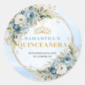 Classic Pale Blue Gold Eucalyptus 15th Birthday  Ronde Sticker (Voorkant)