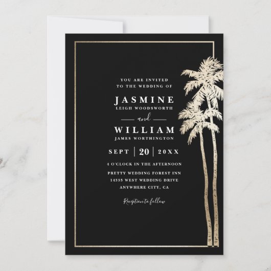 Classic Palm Trees Elegant Modern QR Code Wedding Kaart (Voorkant)