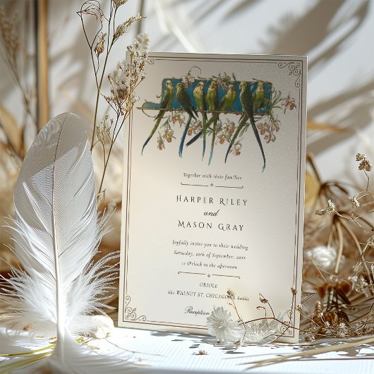 Classic  papegaai bruiloft uitnodiging