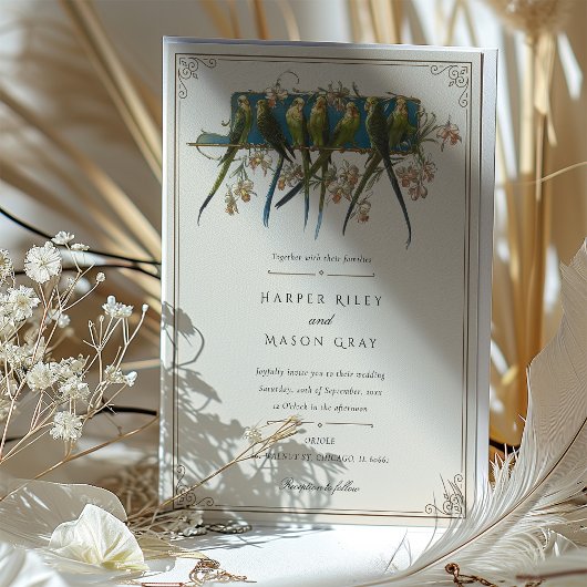 Classic  papegaai bruiloft uitnodiging