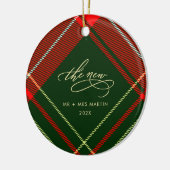 Classic Pas getrouwd Kerst Rood Plaid Fotovakantie Keramisch Ornament (Links)