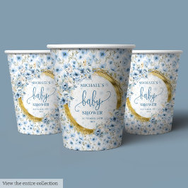 Classic pastel blauw waterverf bloemen gouden fees papieren bekers