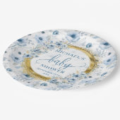 Classic pastel blauw waterverf bloemen gouden fees papieren bordje (Gekanteld)