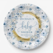 Classic pastel blauw waterverf bloemen gouden fees papieren bordje (Voorkant)