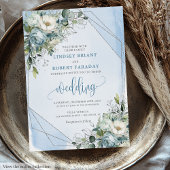 Classic Pastel Blauw Wit Zilver Rozen bruiloft Kaart