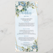 Classic Pastel Blue Peonies Gold Glitter Dinner Menu (Voorkant)