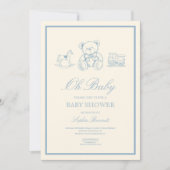 Classic Pastel Blue Teddy Bear Baby Shower Kaart (Voorkant)