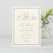 Classic Pastel Blue Teddy Bear Baby Shower Kaart (Staand voorkant)