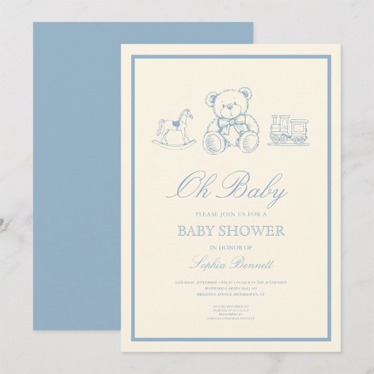 Classic Pastel Blue Teddy Bear Baby Shower Kaart
