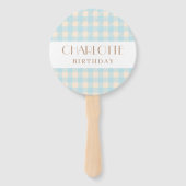 Classic Pastel lichtblauwe gingham plaid gecontrol Handwaaier (Achterkant)