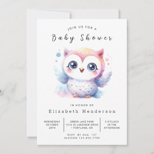 Classic Pastel Owl Baby shower Kaart (Voorkant)