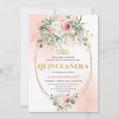 Classic Pastel Pink Rose Gold Quinceañera Invite Kaart (Voorkant)