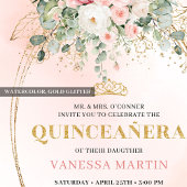 Classic Pastel Pink Rose Gold Quinceañera Invite Kaart